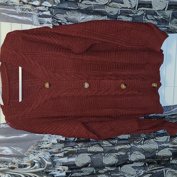Burgandy Cardigan.  PTP is 27. - Picture 2 of 10
